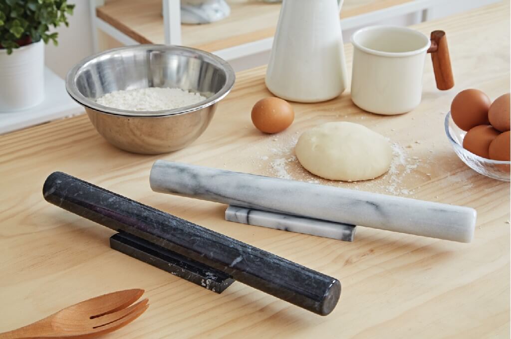 12" Straight Rolling Pin With Marble Stand