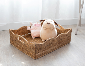 Rattan White Wash Rectangular Scallop Basket