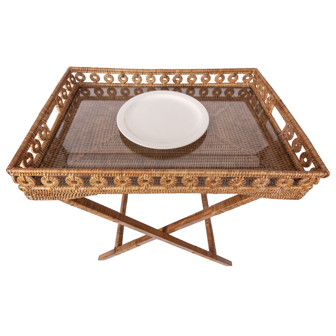 Inna Design Butler Tray with Wooden Legs & Glass Insert