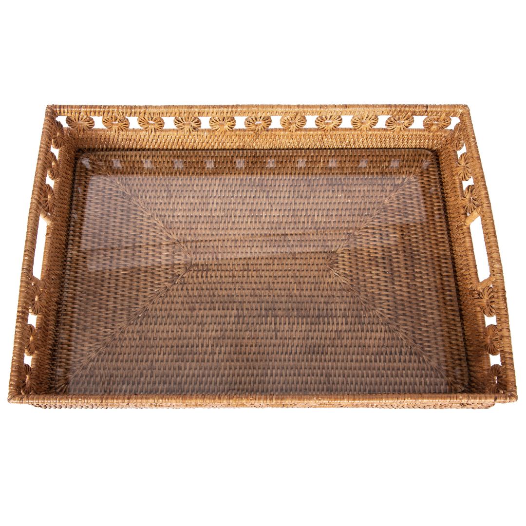 Inna Design Rectangular Tray with Cutout Handles and Glass Insert