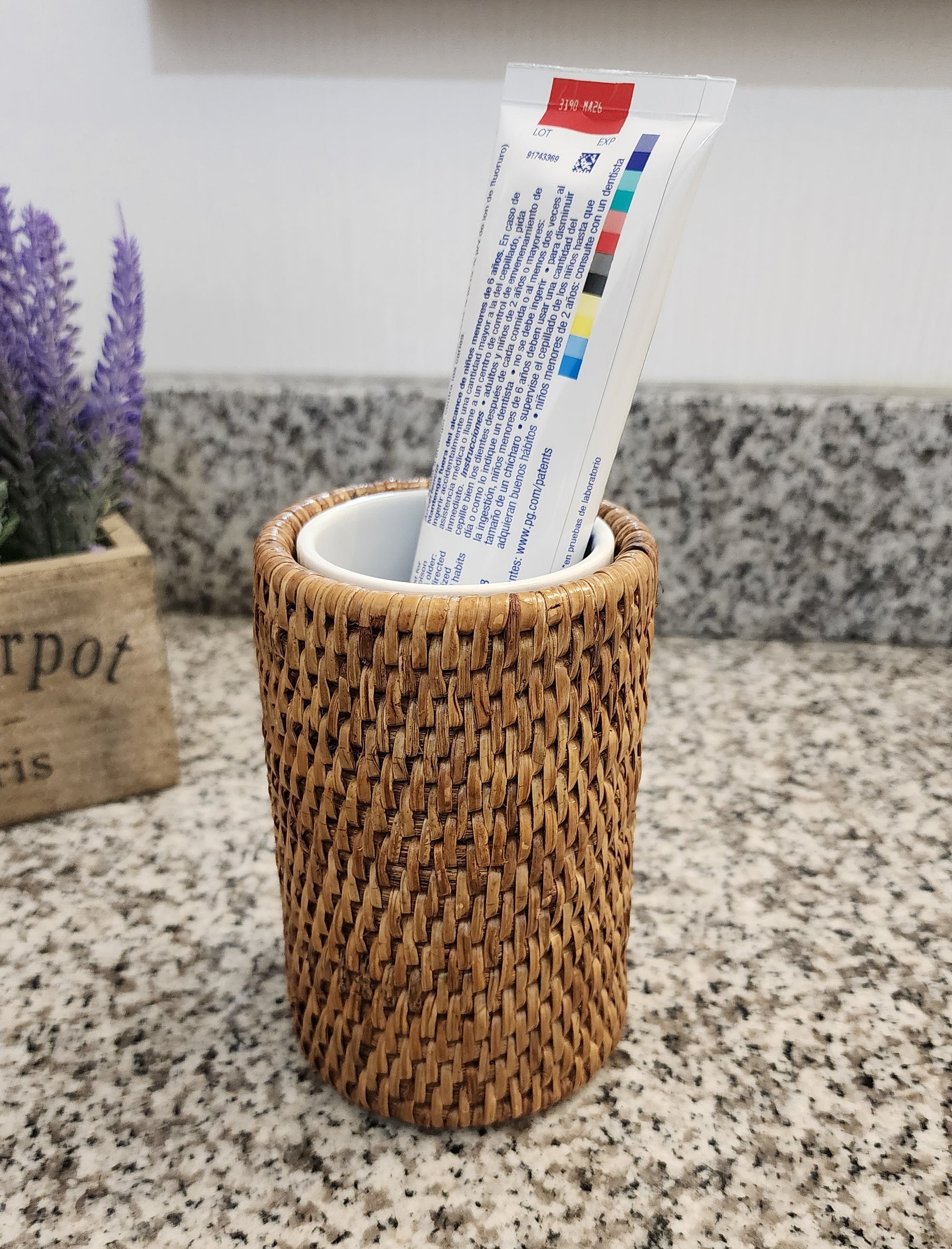 Rattan Round Tumbler with Ceramic Insert