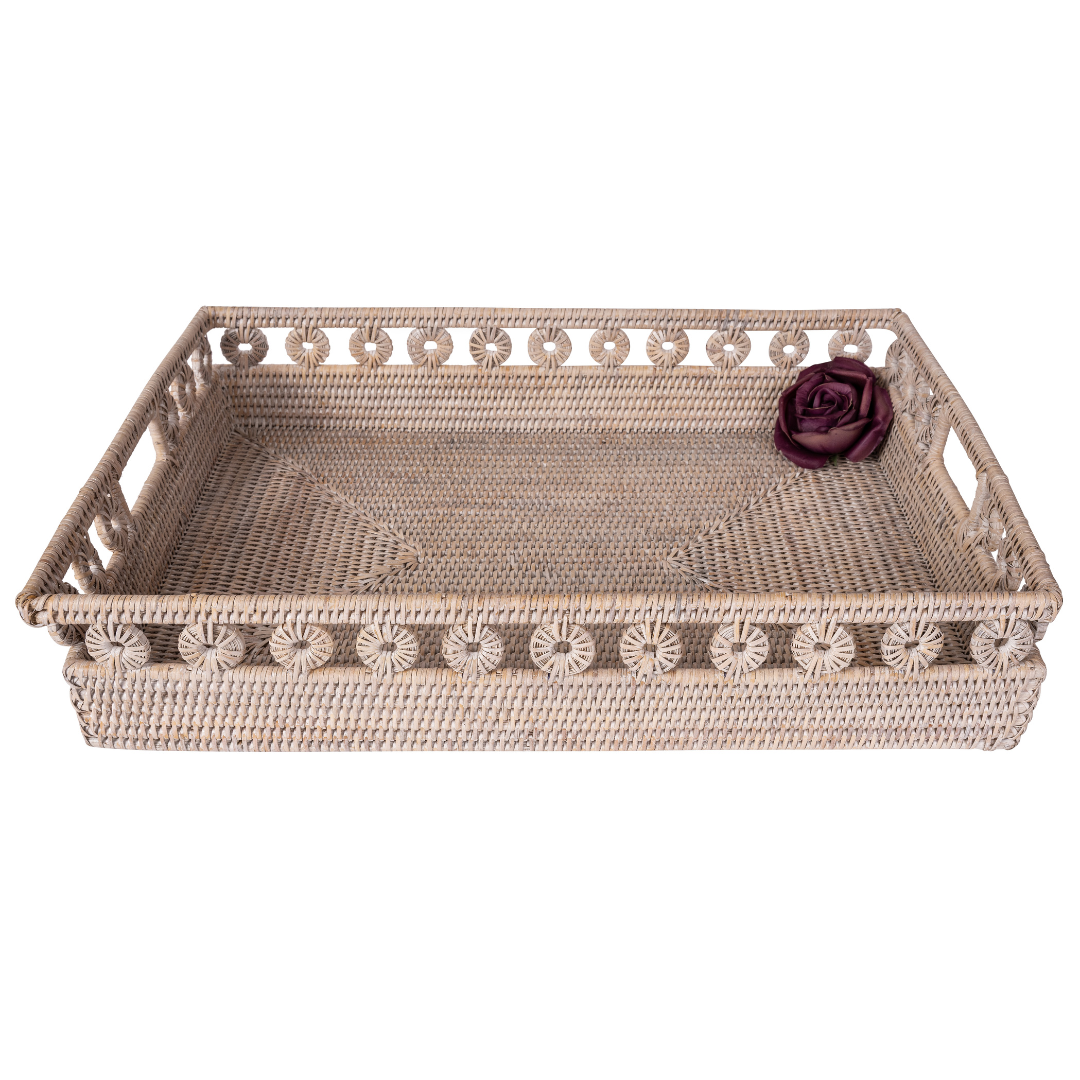 Inna Design Rectangular Tray with Cutout Handles and Glass Insert ...