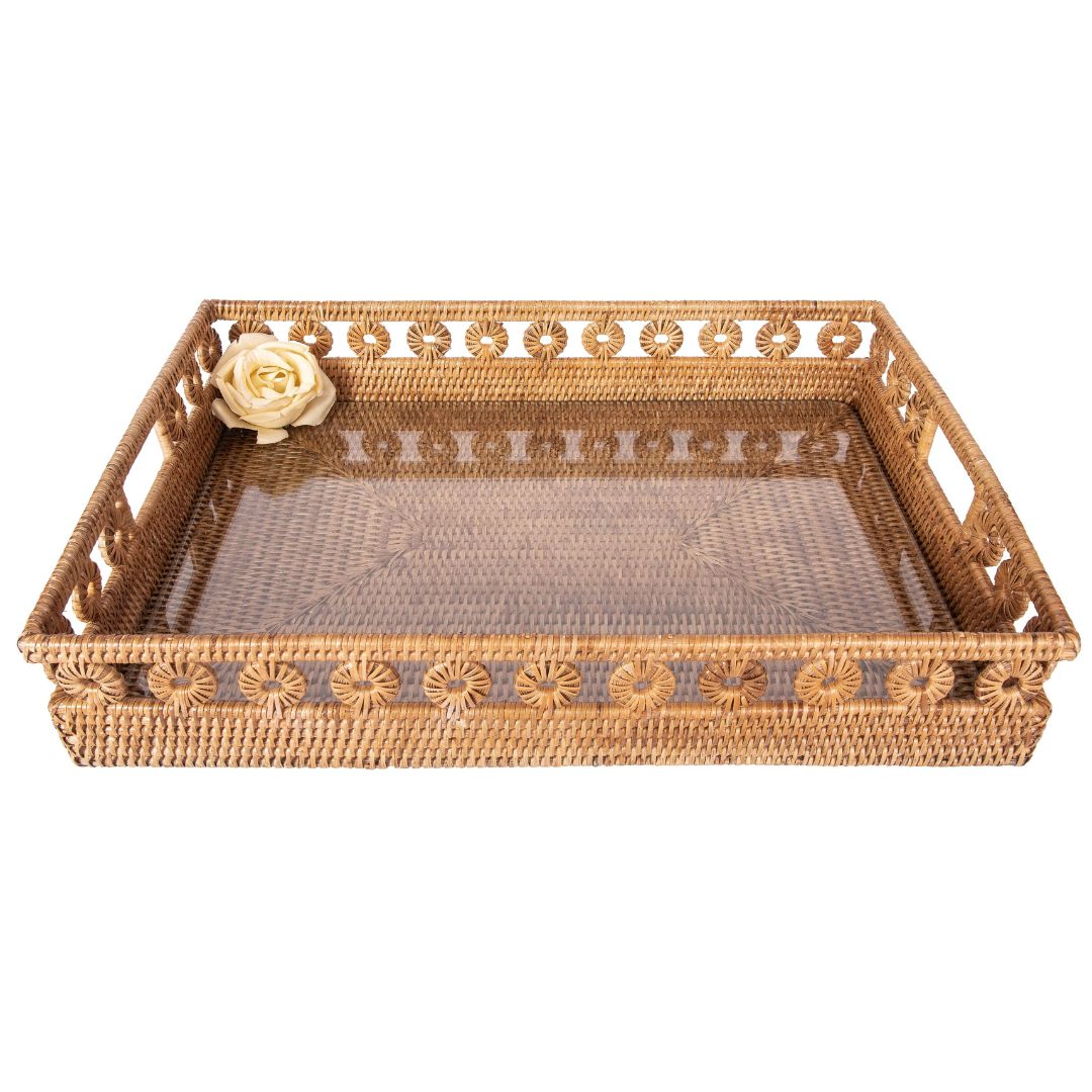 Inna Design Rectangular Tray with Cutout Handles and Glass Insert ...