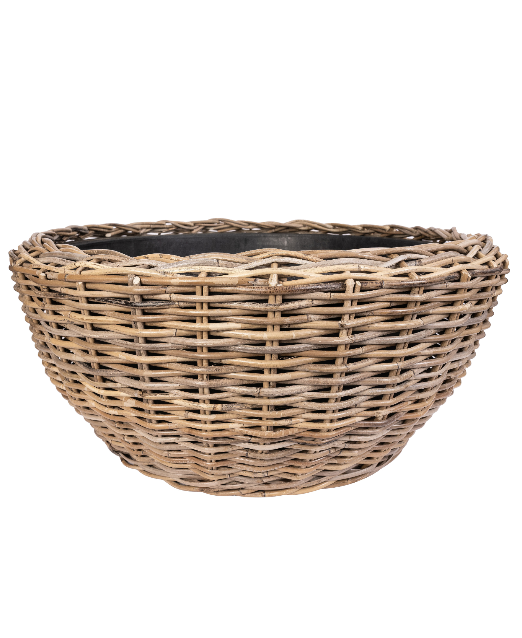 Round Belly Rattan Planter with Plastic Liner
