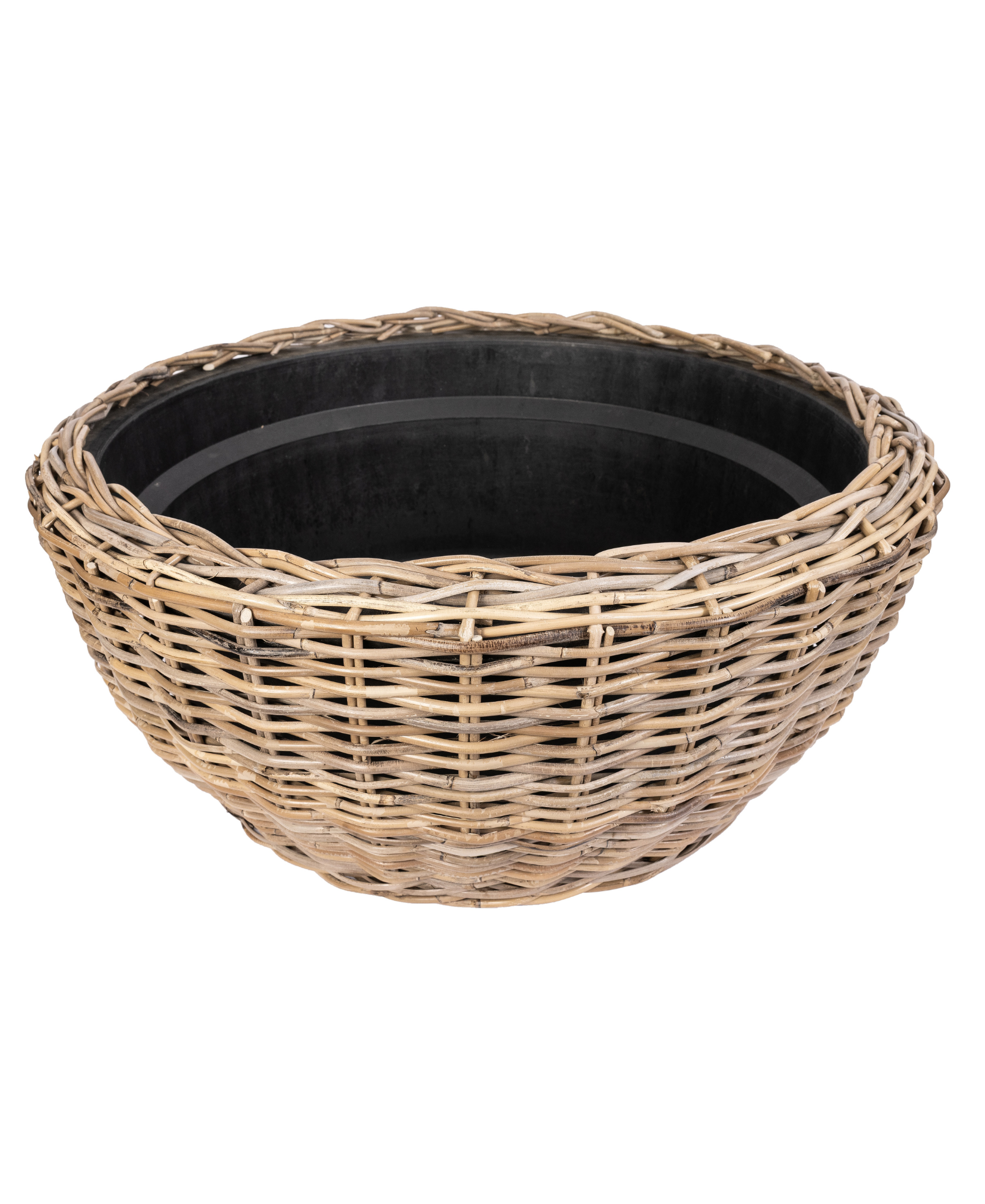 Round Belly Rattan Planter with Plastic Liner