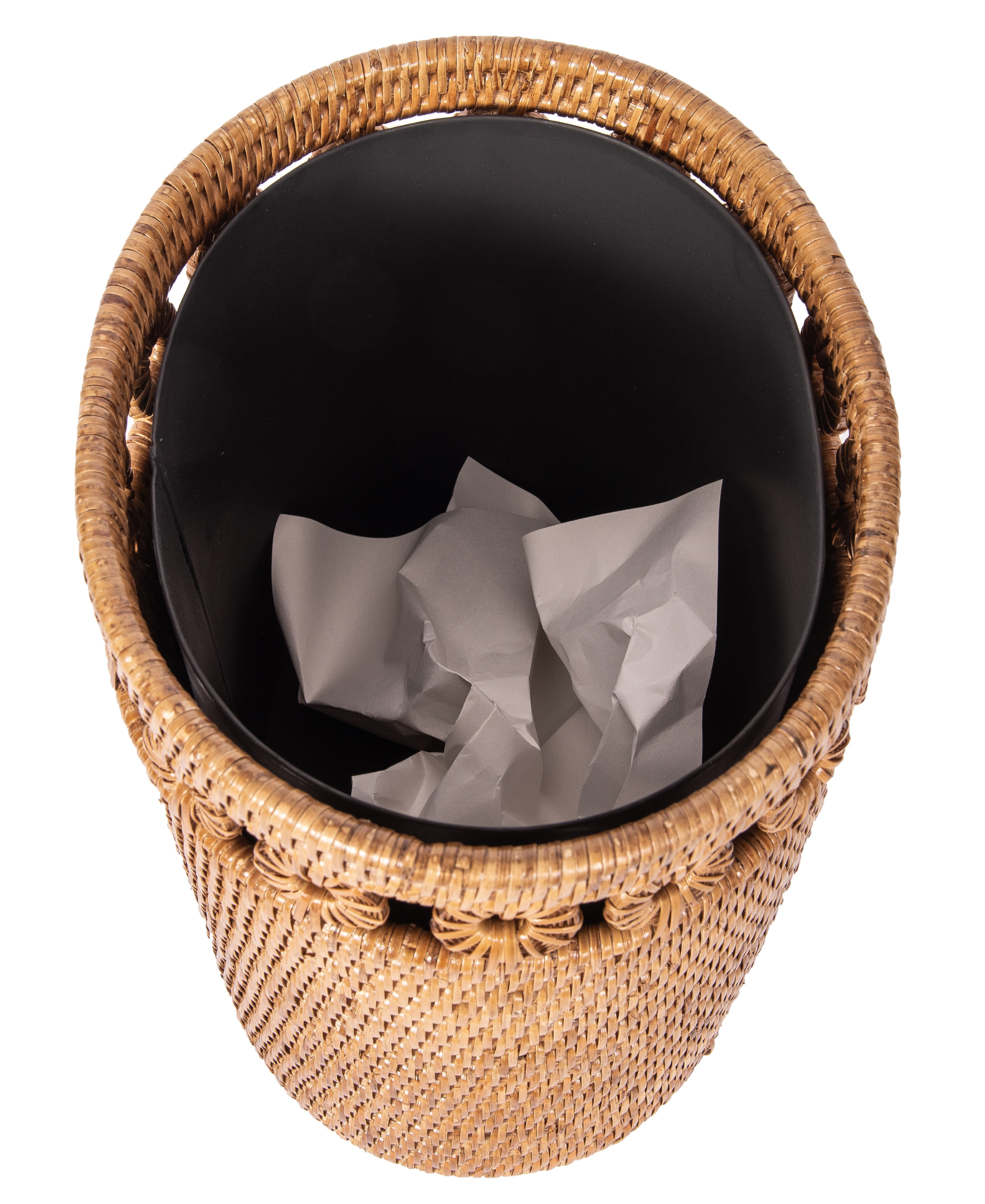 Inna Design Oval Rattan Waste Basket with Removable Metal Liner