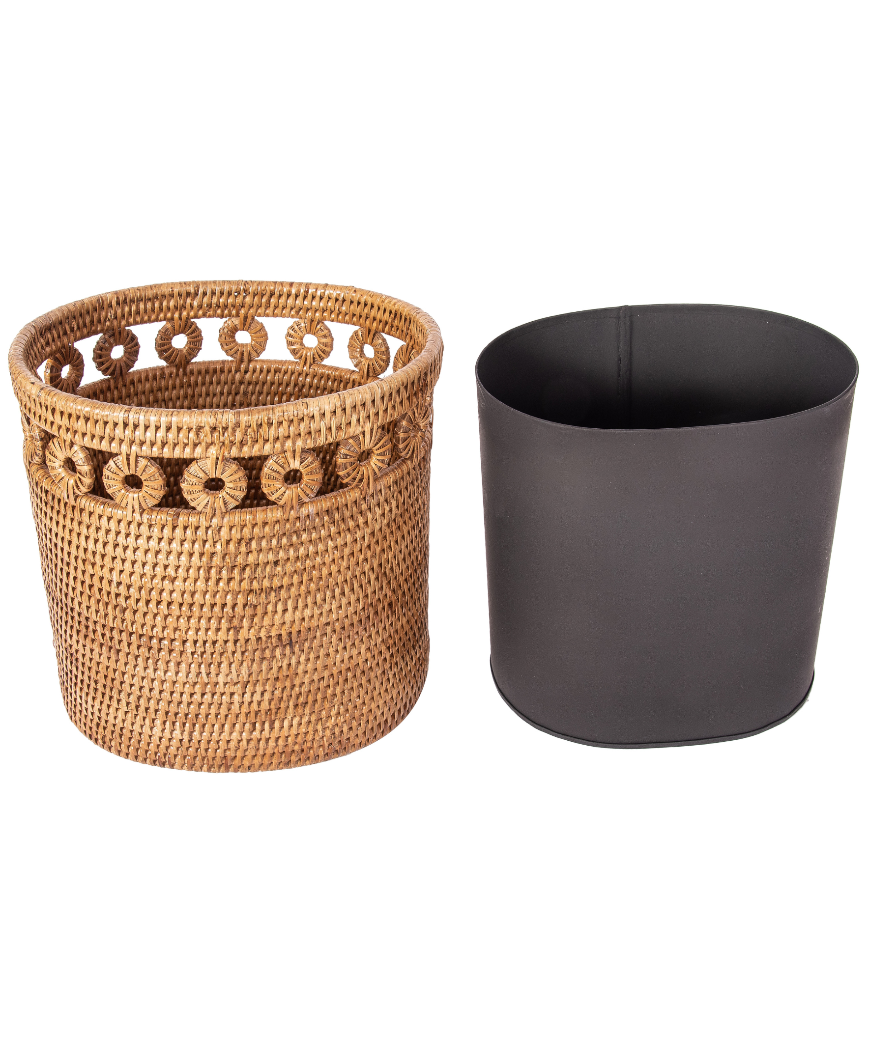 Inna Design Oval Rattan Waste Basket with Removable Metal Liner