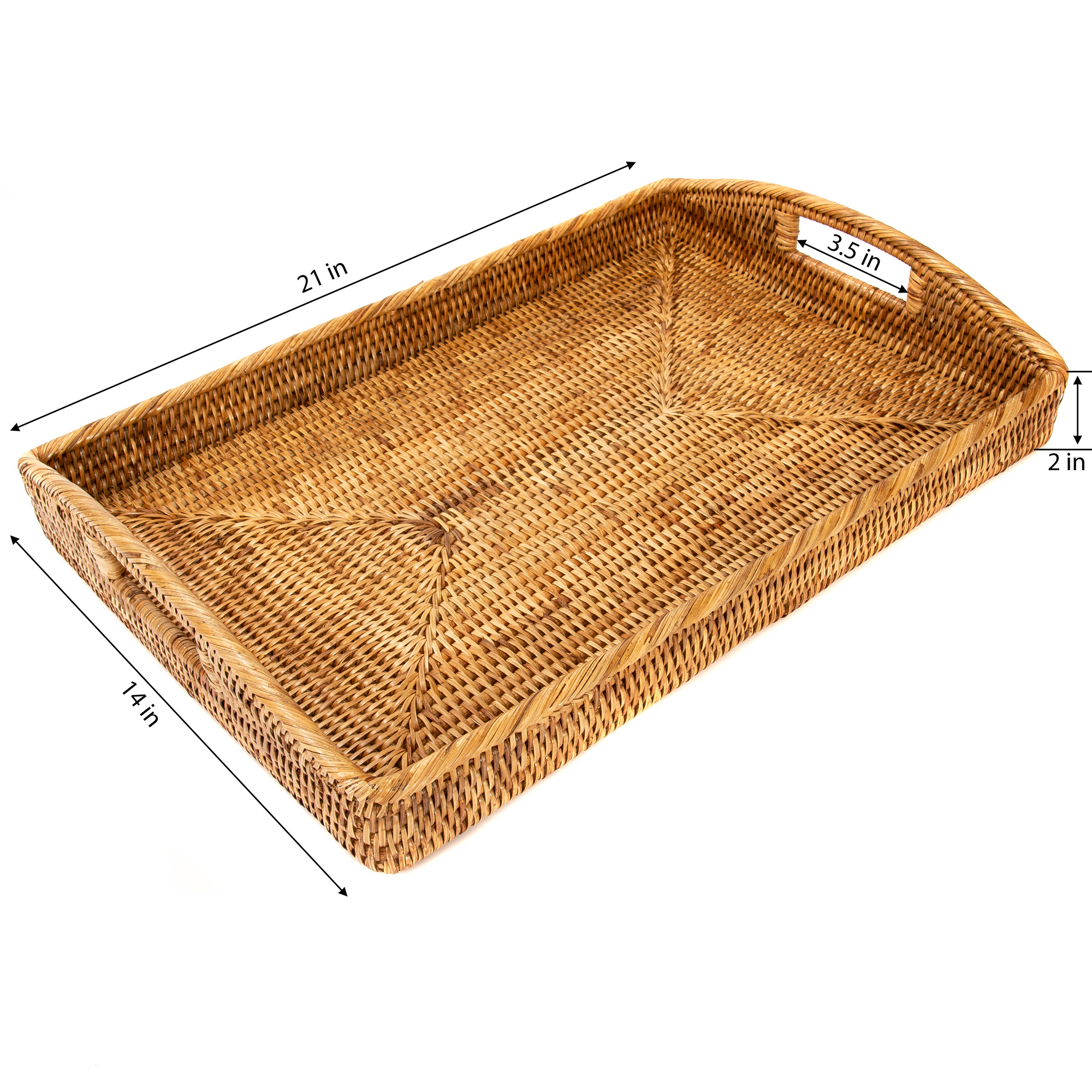 Rectangular Serving Tray Ottoman With High Handles