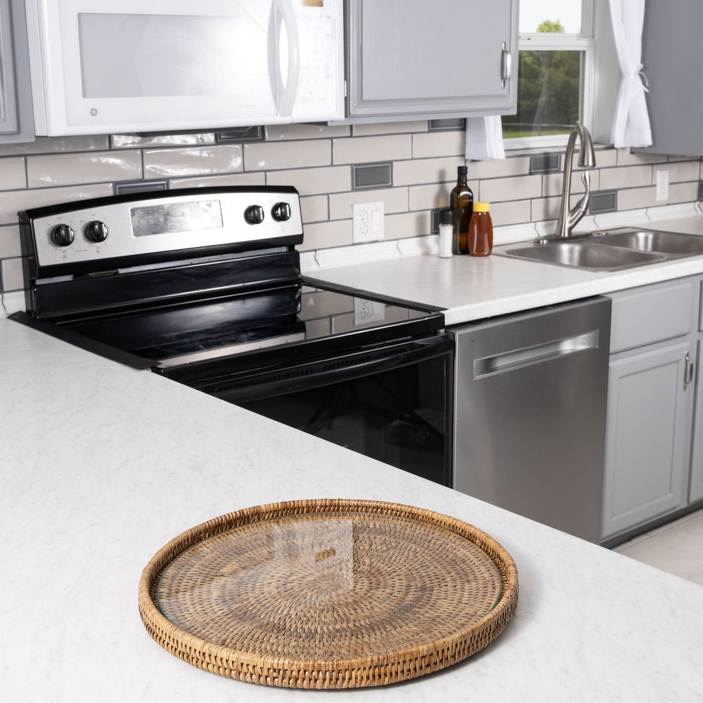 Round Flat Tray with Glass Insert