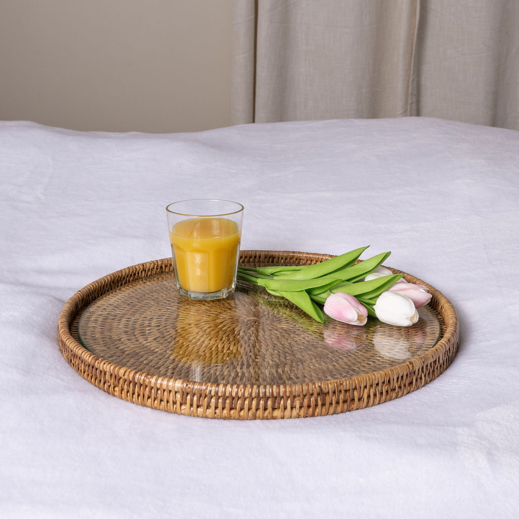 Round Flat Tray with Glass Insert