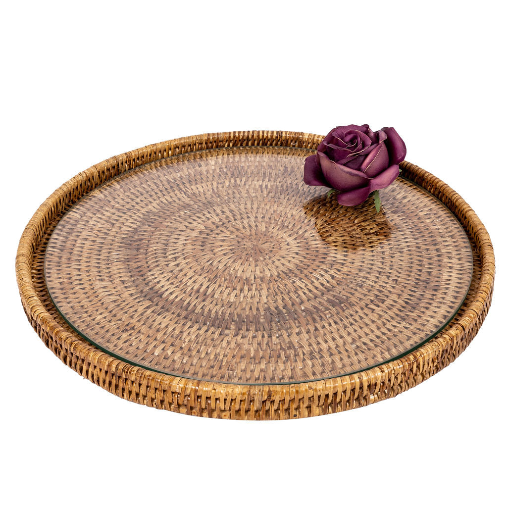 Round Flat Tray with Glass Insert