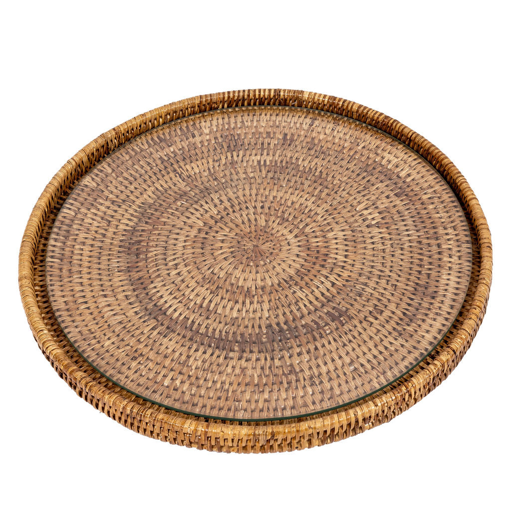 Round Flat Tray with Glass Insert