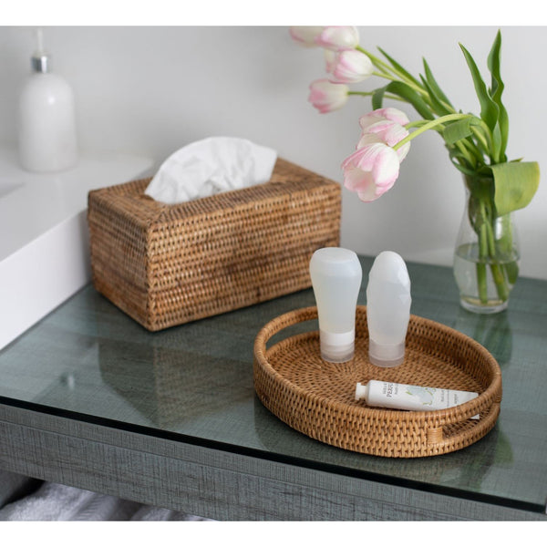 Rattan rectangular tissue store box cover