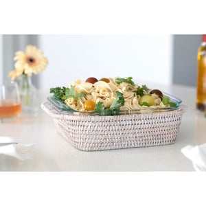 Square baker basket with pyrex White Wash