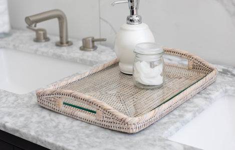 Rectangular Tray with Glass Insert white wash