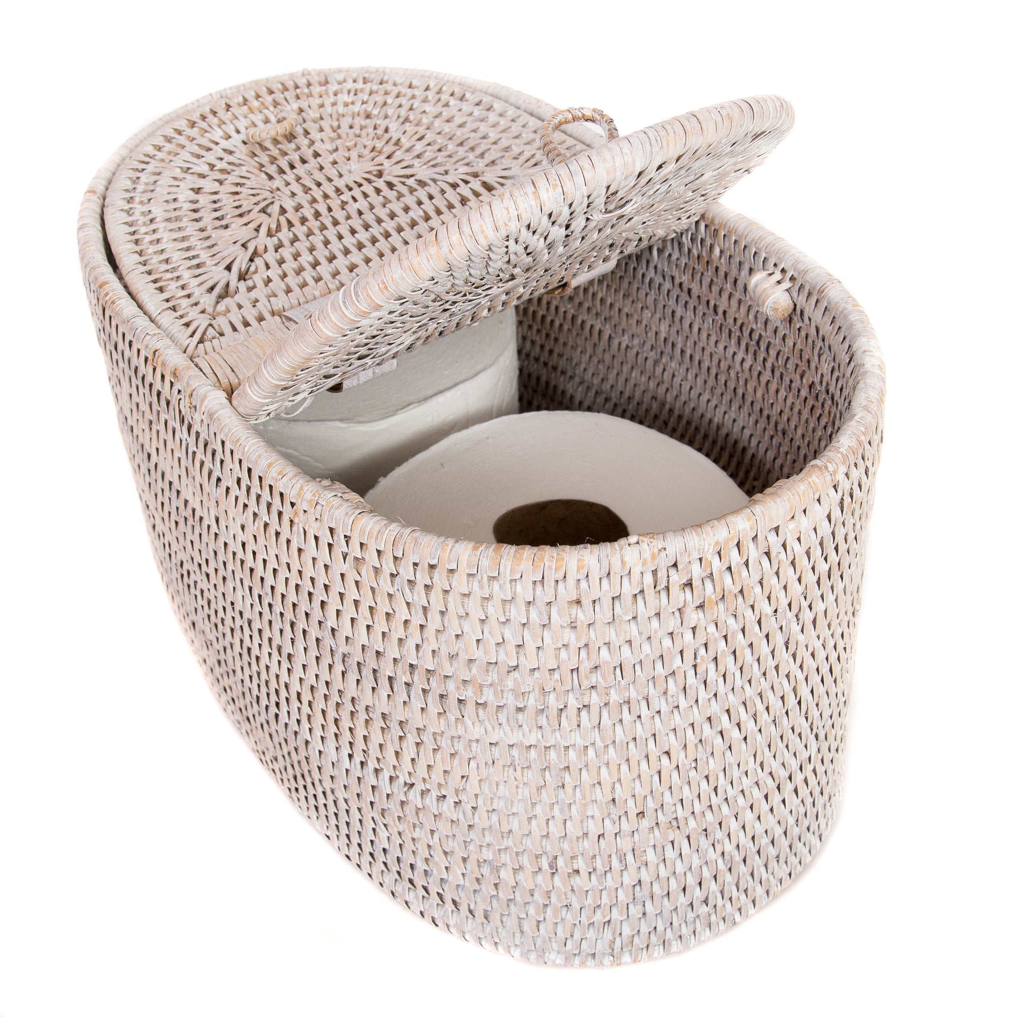 Oval Double Tissue Roll Box White Wash