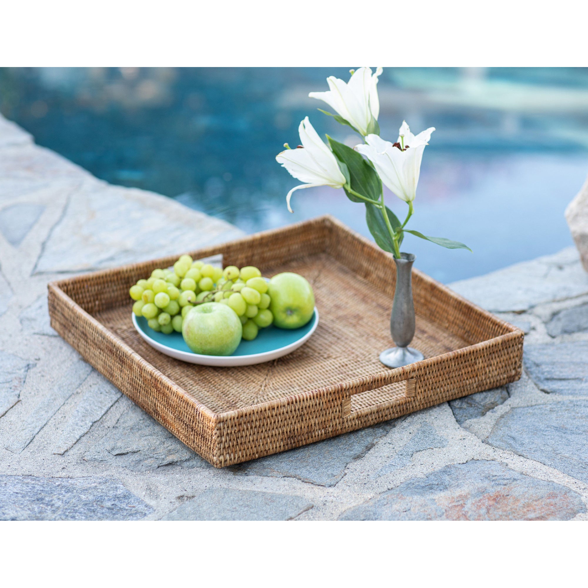 Square Serving Tray - Ottoman with Cutout Handles