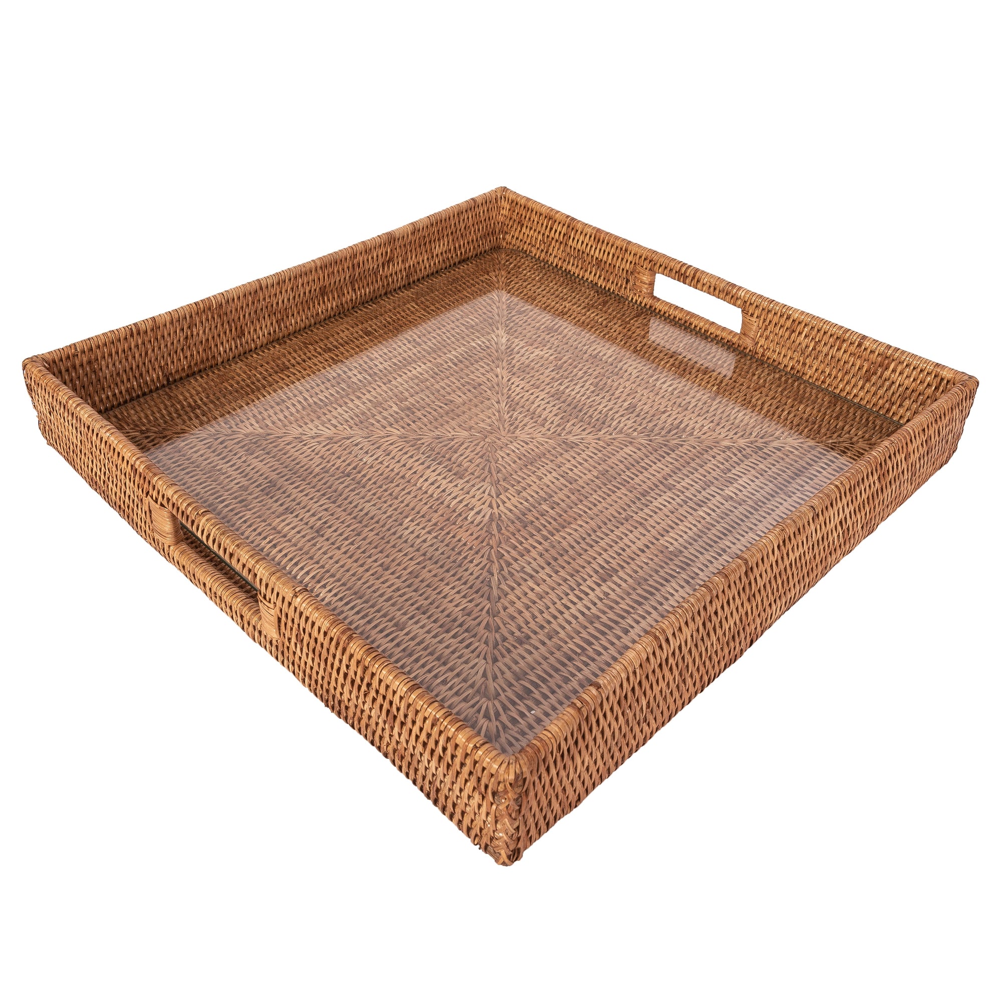 Square Serving Ottoman Trays with Glass Insert