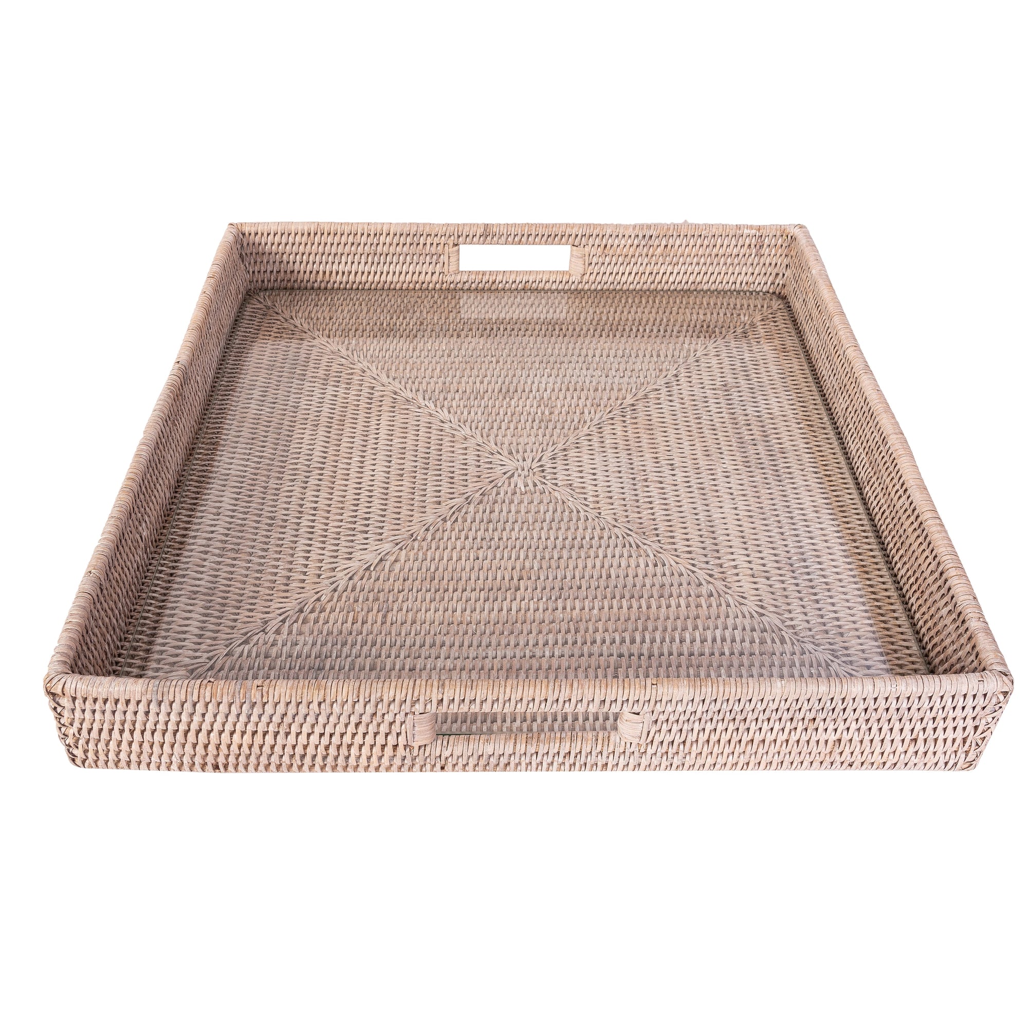 Square Serving Ottoman Trays with Glass Insert