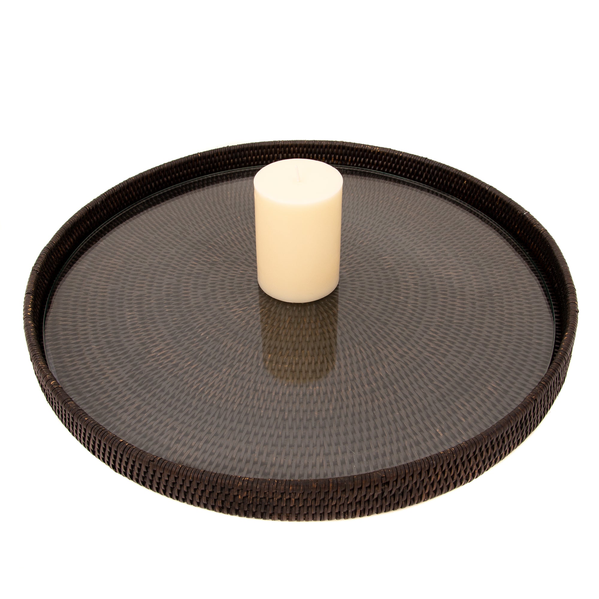 Round Serving-Ottoman Tray with Glass Insert
