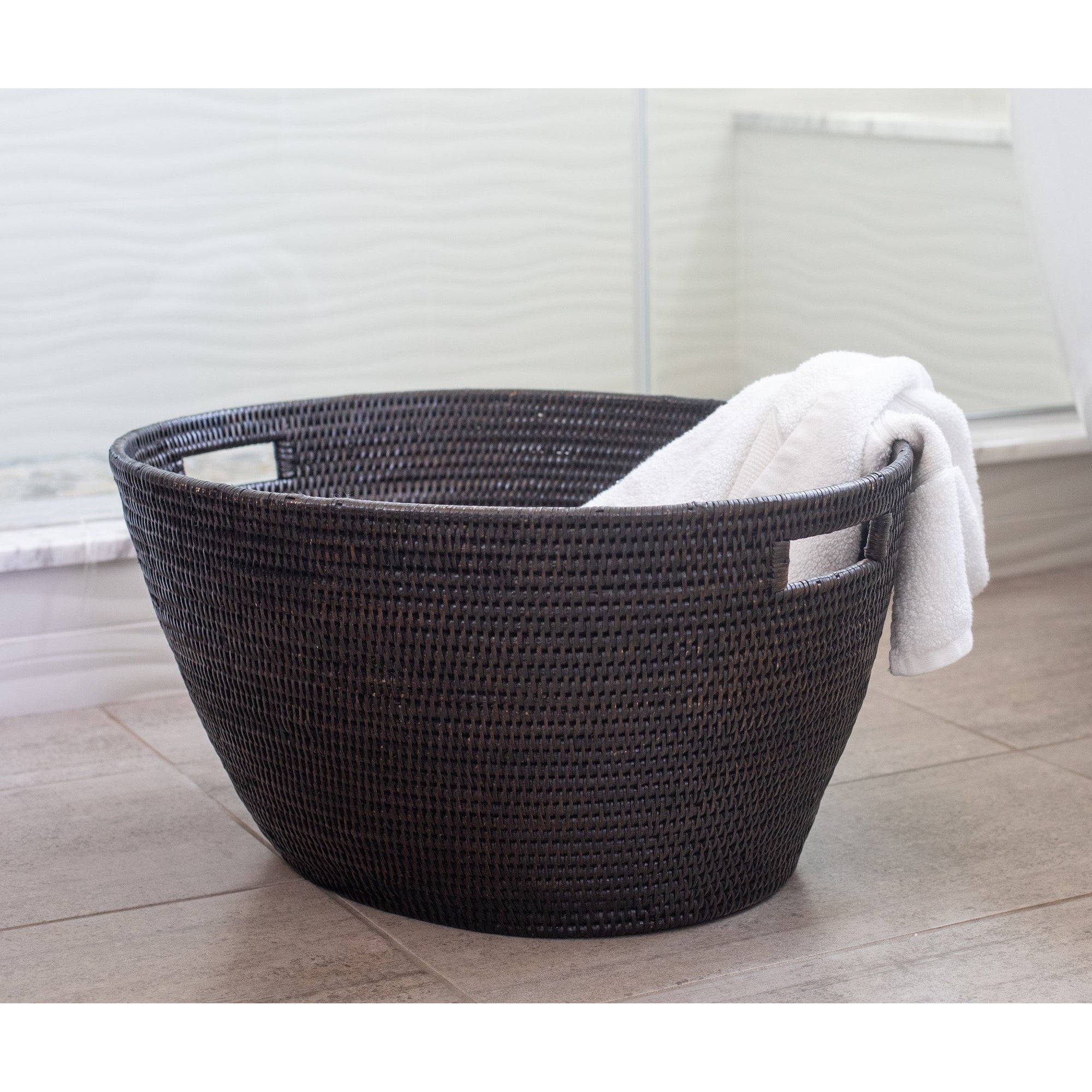Tudor Black Rounded Laundry Basket with Cutout Handles 