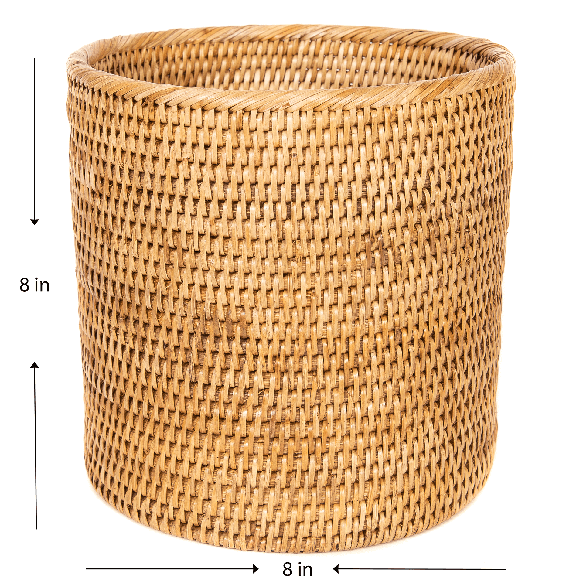 Artifacts Trading Company Rattan Round Waste Basket with Metal