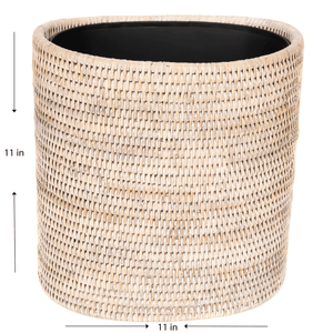 Artifacts Trading Company Rattan Round Waste Basket with Metal