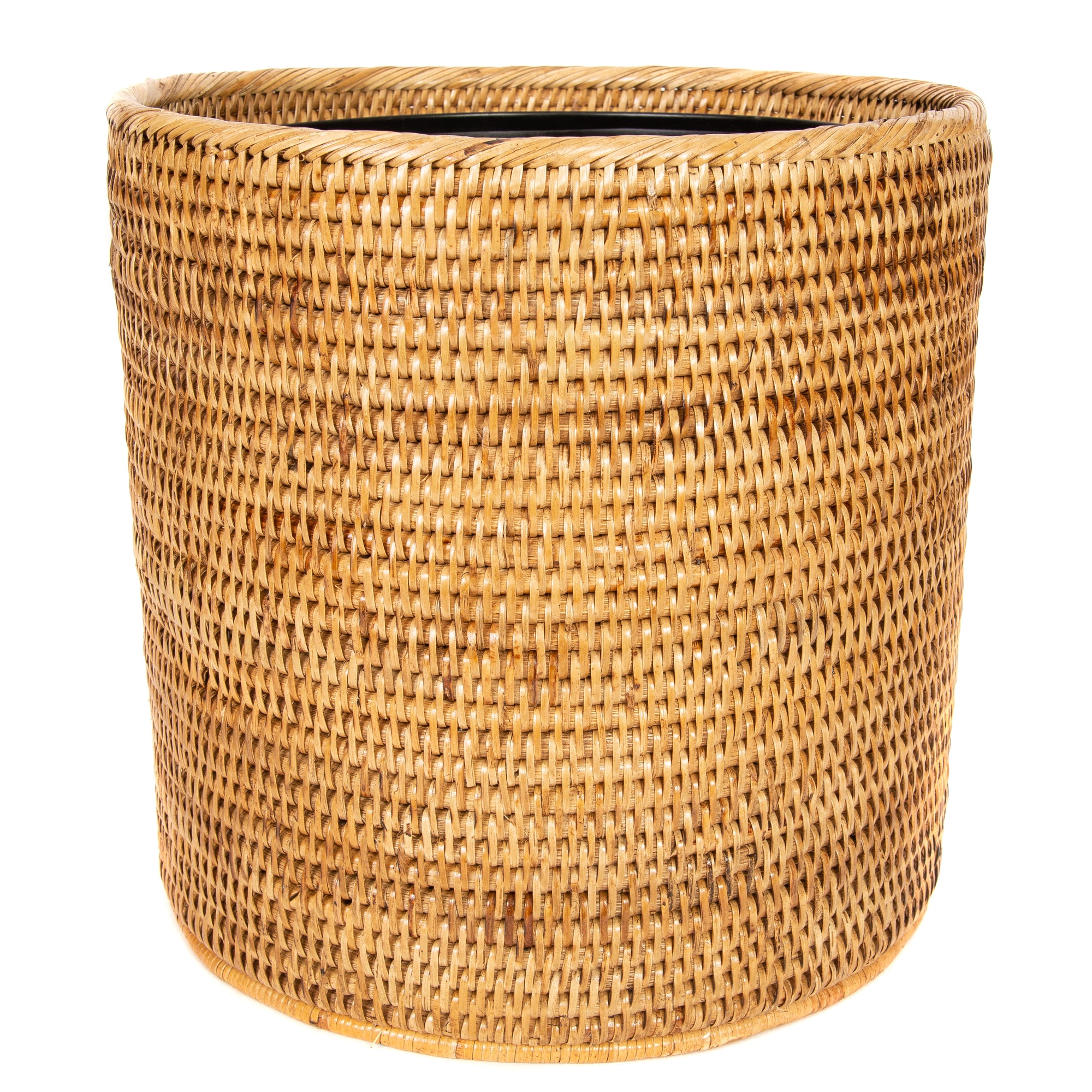Artifacts Trading Company Rattan Rectangular Tapered Waste Basket with Metal Liner - Tudor Black