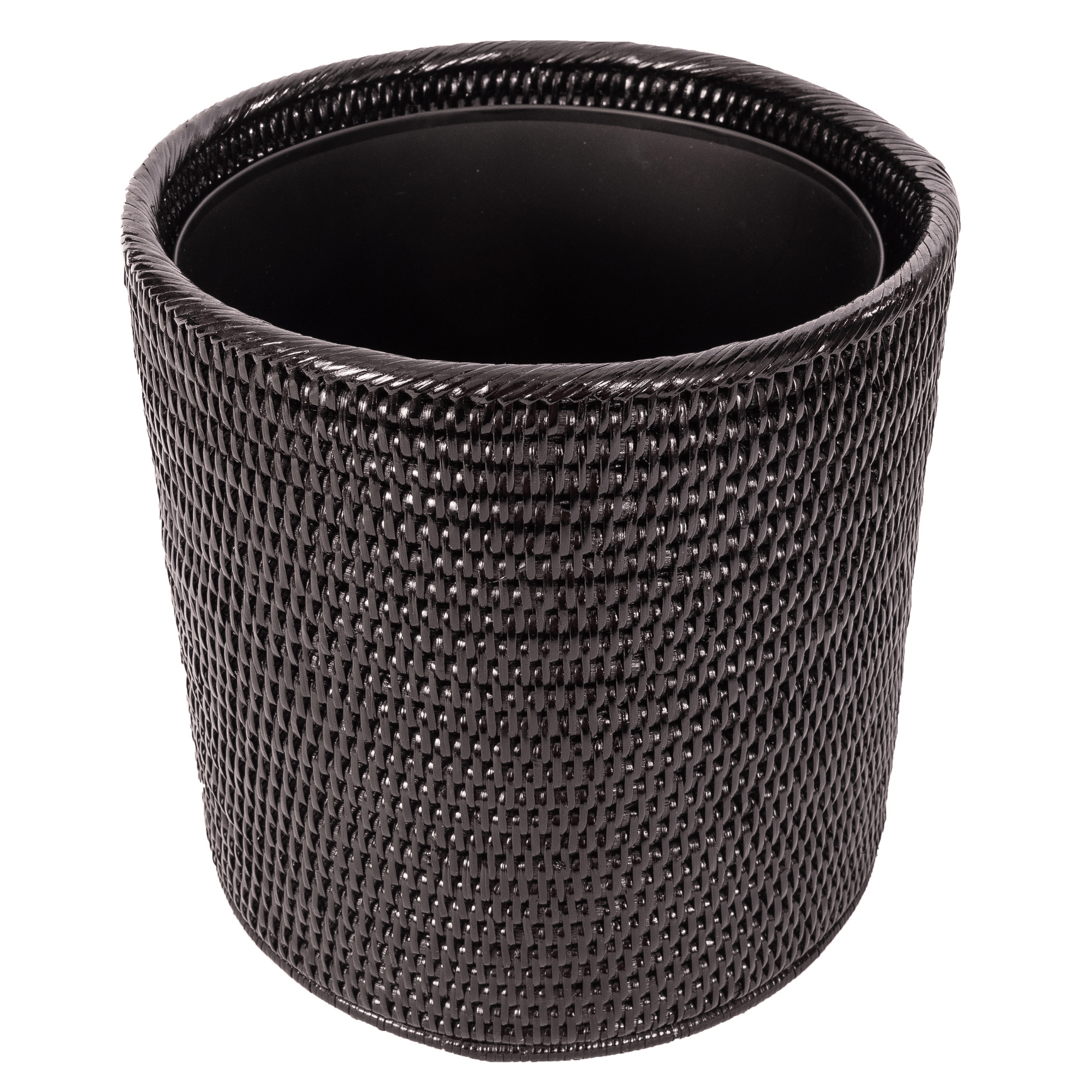 Artifacts Trading Company Rattan Round Waste Basket with Metal Liner - Tudor Black