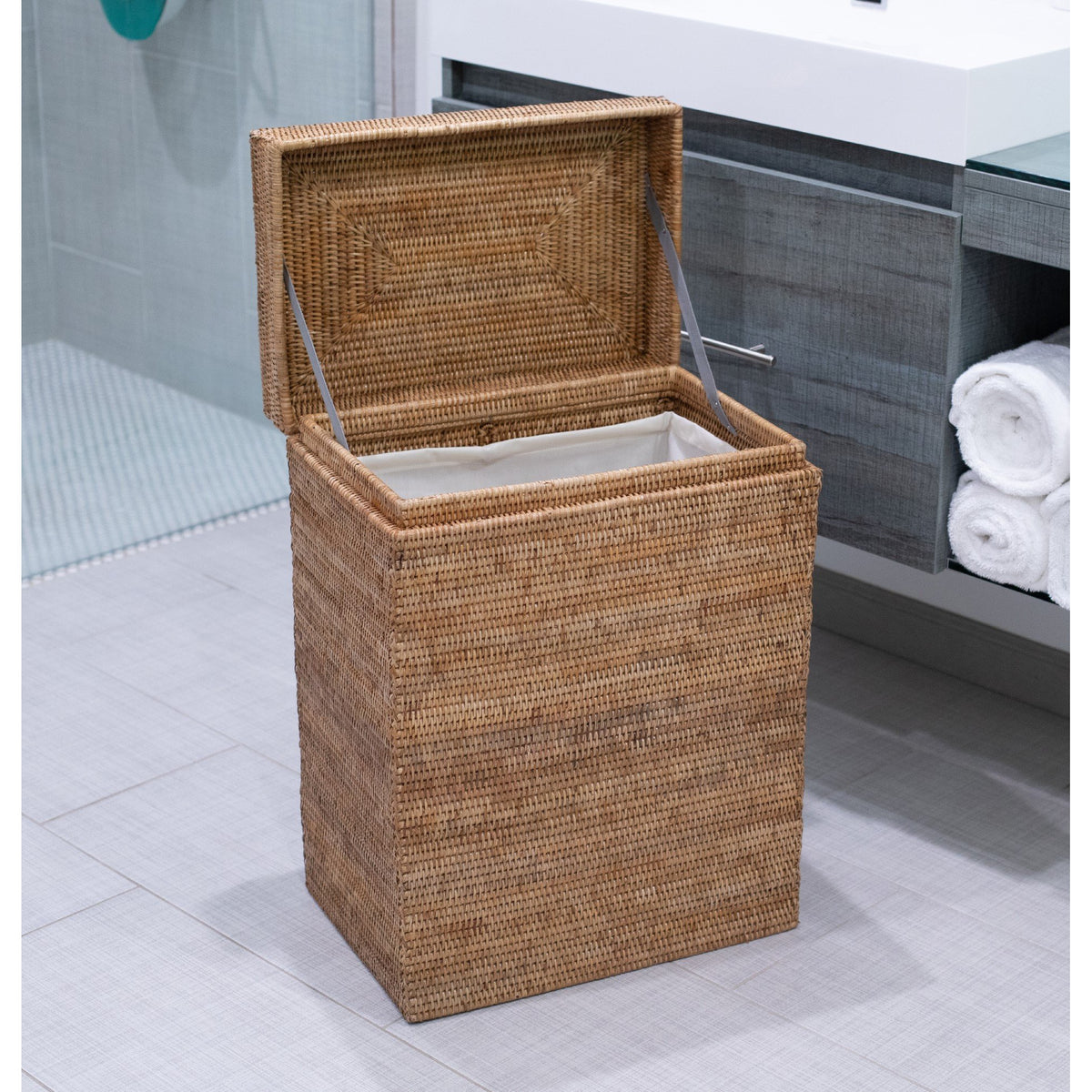 Artifacts Rattan™ Rectangular Hamper with Hinged Lid & Cloth Liner ...