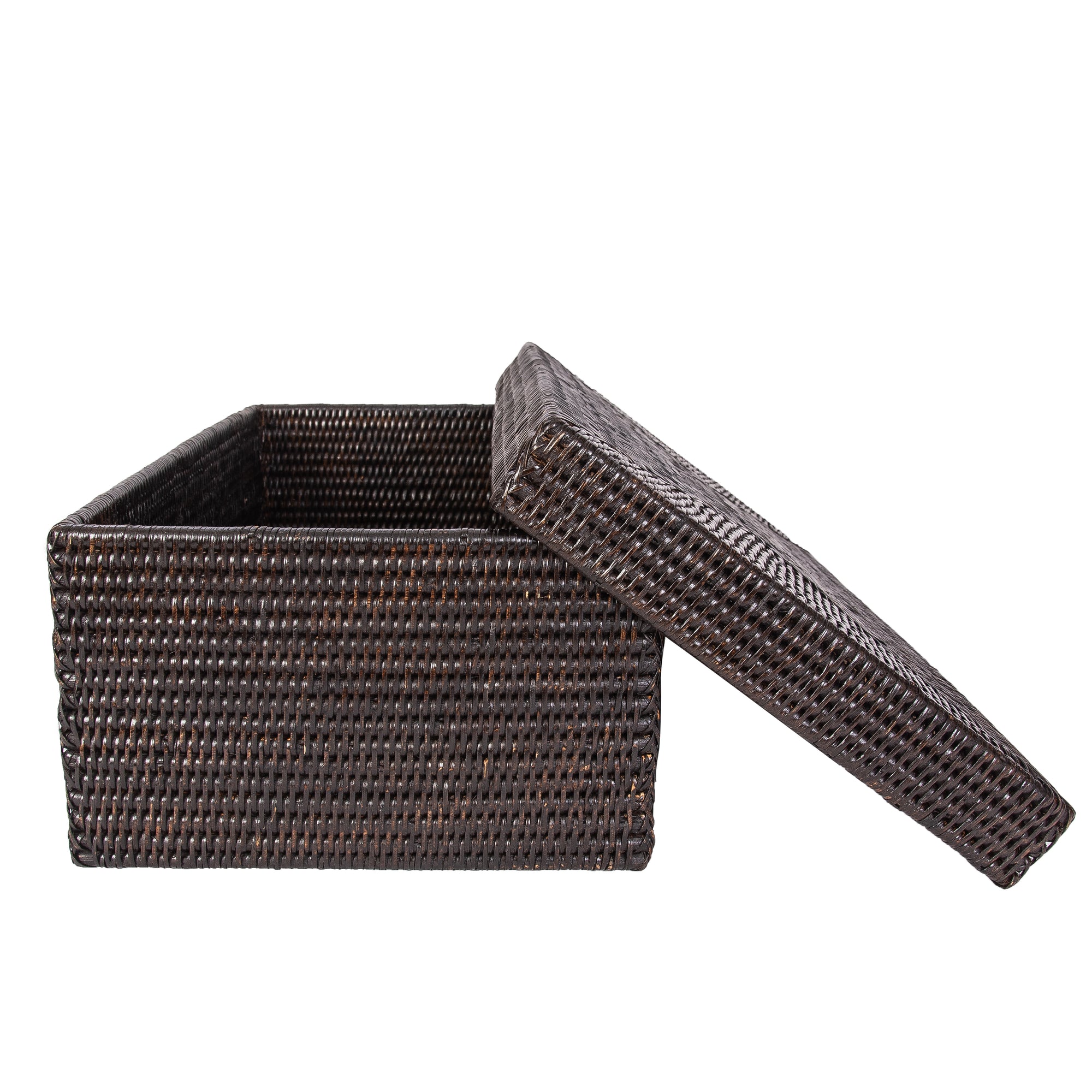 Rectangular Storage Basket with Lid, Rattan Storage Baskets for