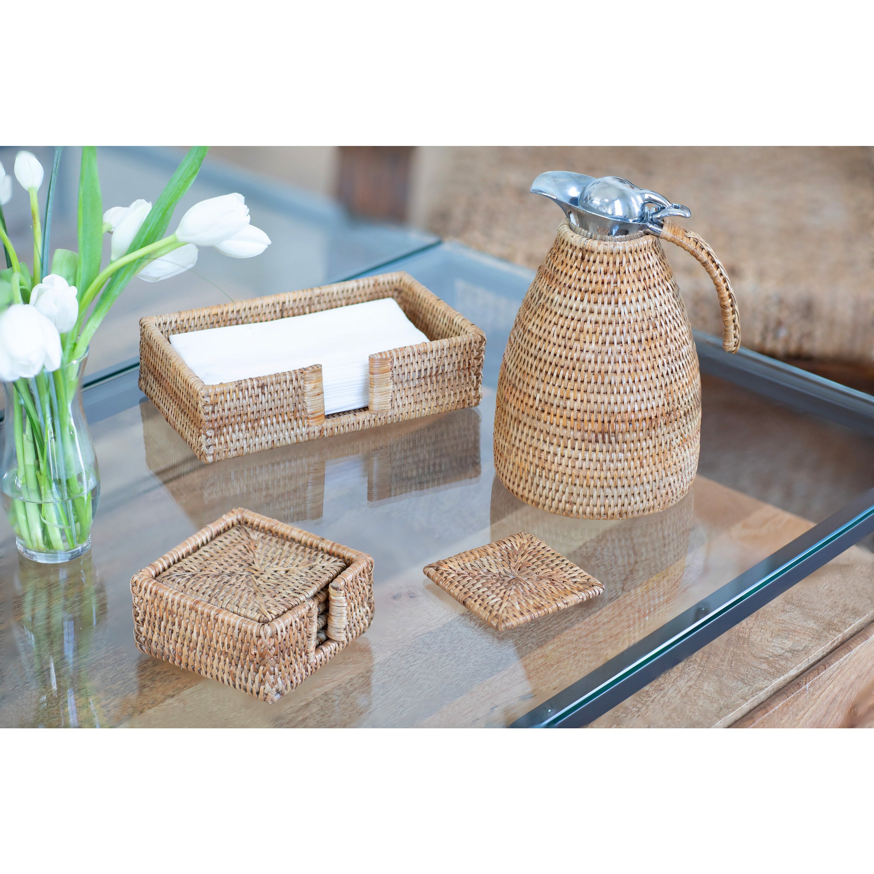 Artifacts Rattan™ Square Coasters - 7 piece set - Artifacts Trading Company