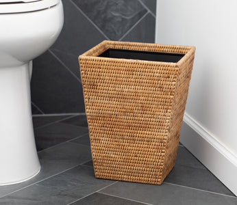 Square Tapered Waste Basket with Metal Liner Honey Brown